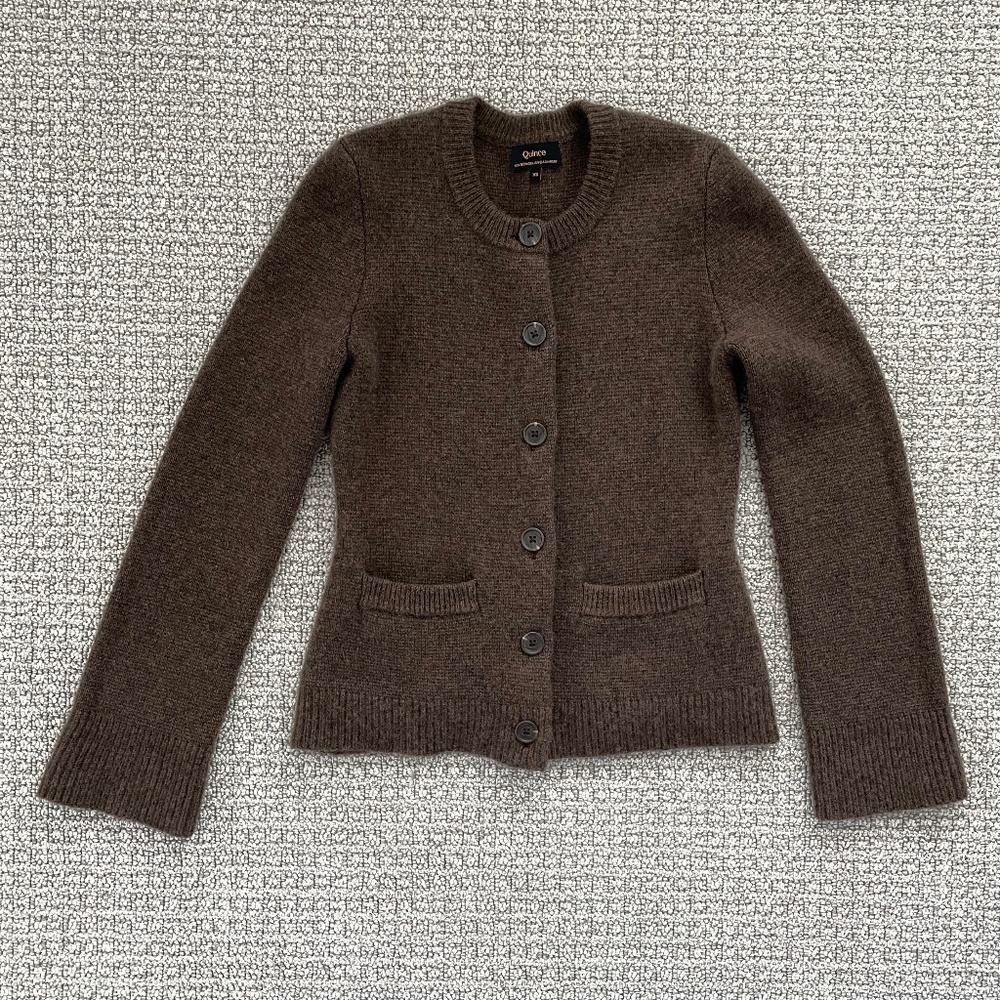 Quince XS 100% Mongolian Cashmere Structured Cardigan Brown EUC!